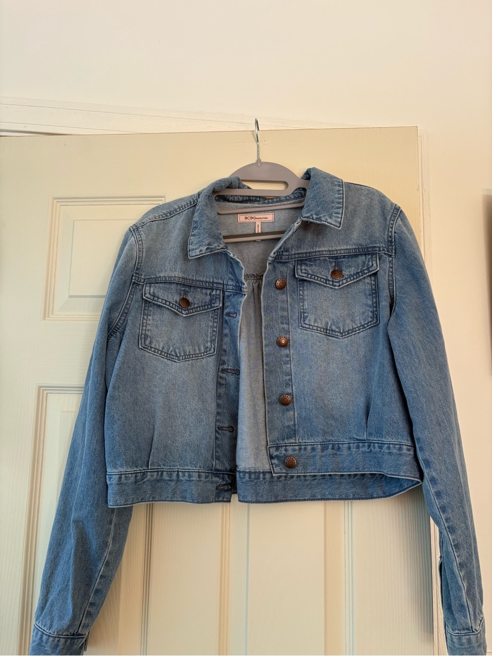 BCBGeneration Light Blue Cropped Denim Jacket